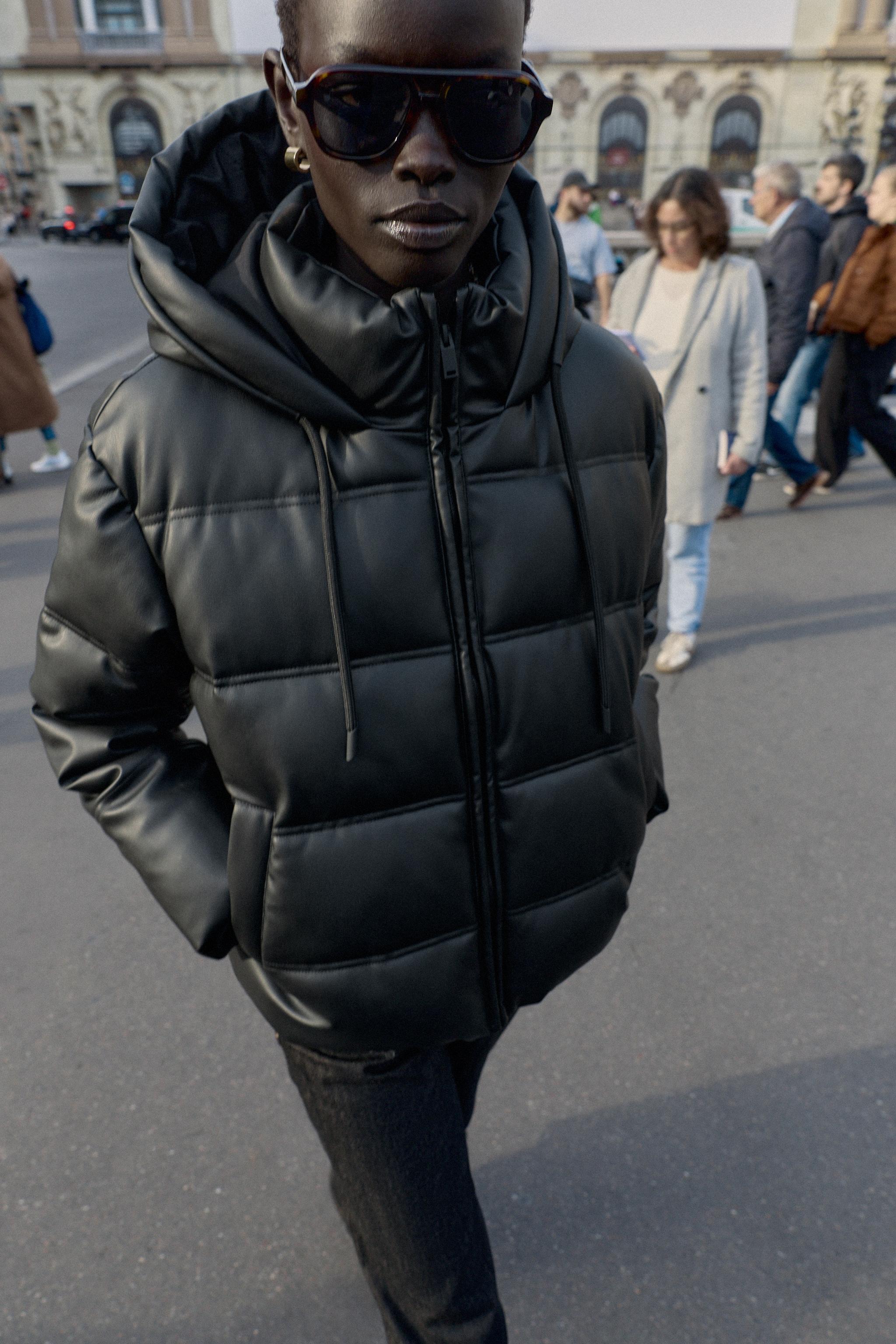 FAUX LEATHER EFFECT WATER REPELLENT WINDPROOF PUFFER ANORAK